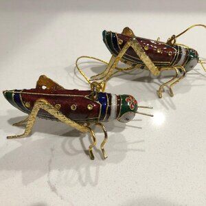 Set of TWO Cloisonne Cricket Crickets Ornaments